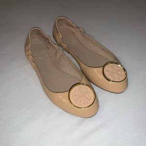 Tory Burch Nude Flats with Gold Logo